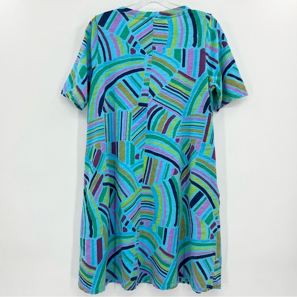 Fresh Produce Blue Multicolor Geometrical Print Cotton Knit Dress w/Pockets - Picture 2 of 10